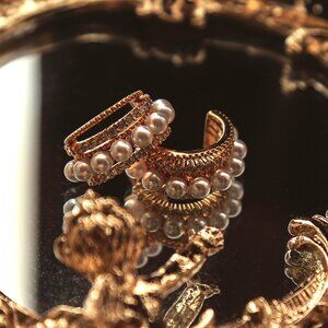 Diamond Pearl 18K Gold Stacked Huggie Earrings, Gold Plating Pearl Pave Set Stud